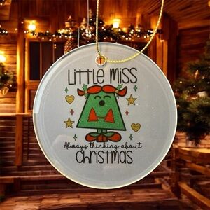 Little Miss Always Thinking Christmas Green Frosted Glass Christmas Ornament